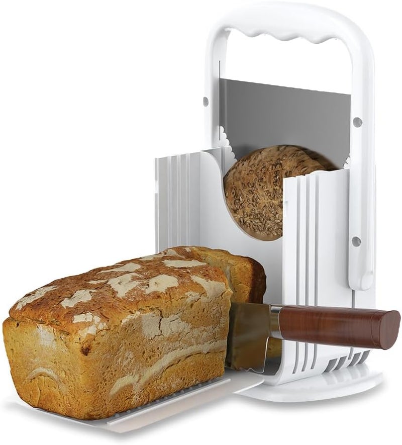 XPAPOV Bread Slicer, Bagel Cutter Stainless Steel, Safe Grip, Suitability for Homemade Bread, Bagels, Cakes (White) - Image 1
